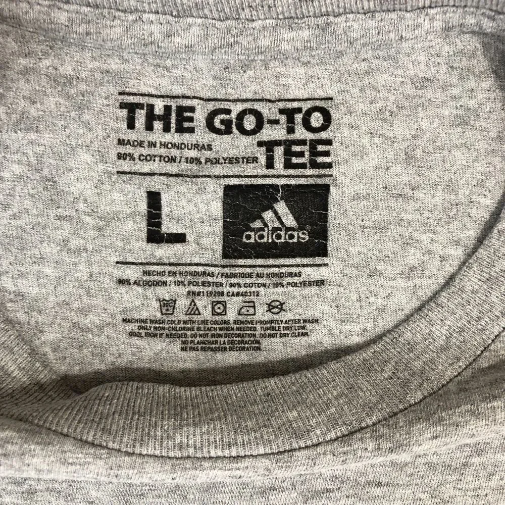 Adidas Shirt Mens Large Gray Athletic Minimal To-Go Tee Logo Graphic‎ Spell Out